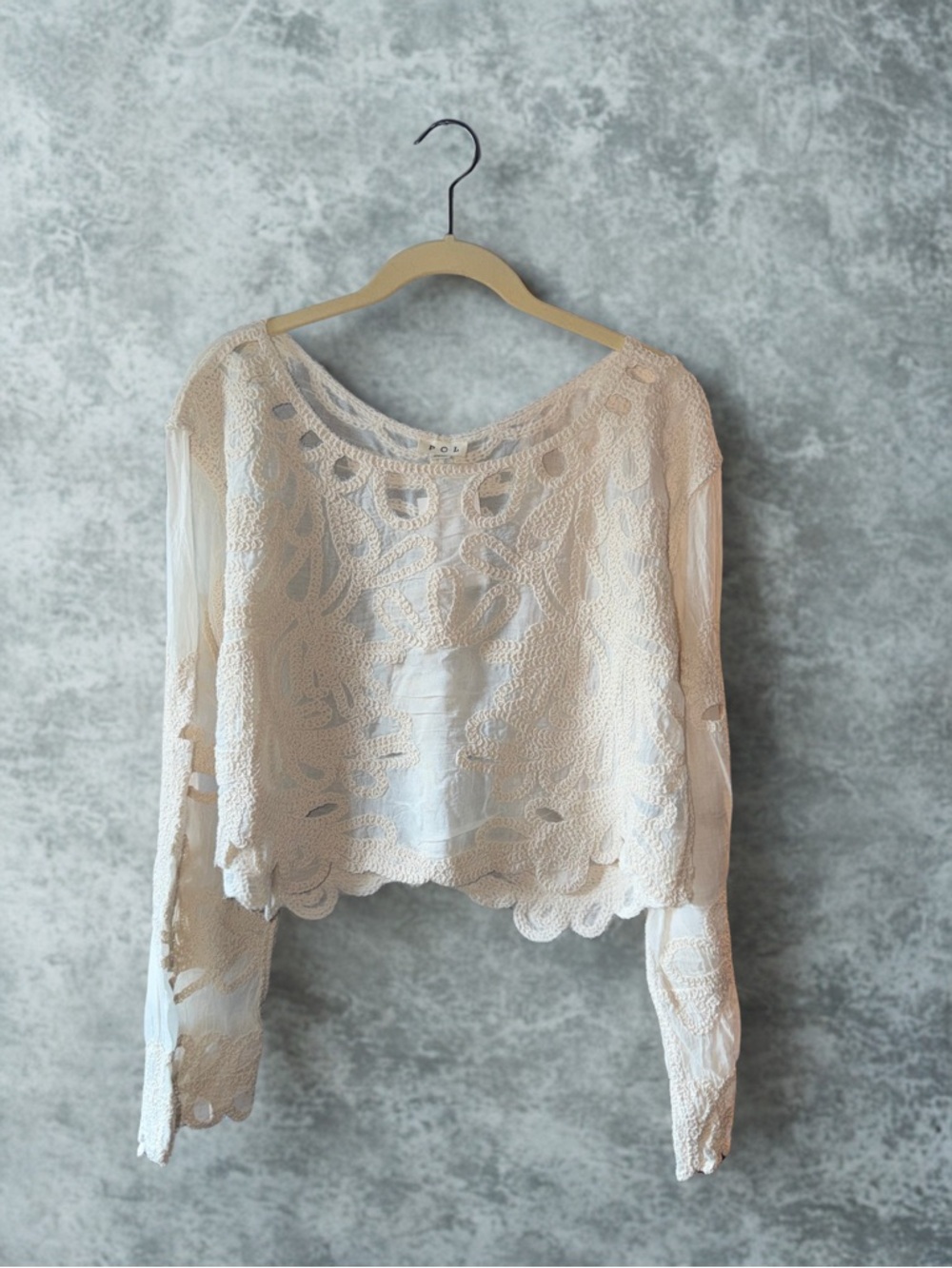POL Crochet Lace Long-Sleeve Blouse - Cream